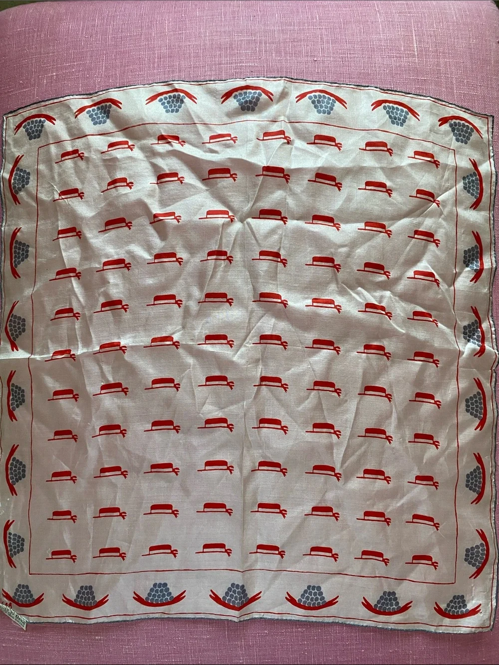 Vintage Patent Pending imperfect Vera Red and Blue Hat print Scarf